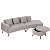 English Elm 107" Contemporary Sofa Stylish Sofa Couch With A Round Storage Ottoman and Three Removable Pillows For Living Room, Grey