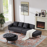 English Elm 107" Contemporary Sofa Stylish Sofa Couch With A Round Storage Ottoman and Three Removable Pillows For Living Room, Black