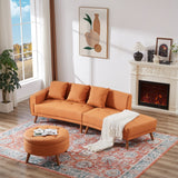 English Elm 107" Contemporary Sofa Stylish Sofa Couch With A Round Storage Ottoman and Three Removable Pillows For Living Room, Orange