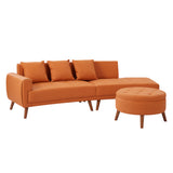 English Elm 107" Contemporary Sofa Stylish Sofa Couch With A Round Storage Ottoman and Three Removable Pillows For Living Room, Orange