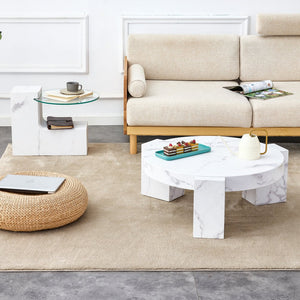 English Elm A marble textured MDF coffee table with side table — white, scratch‑resistant, easy‑clean, modern design (33.46x13.78x33.66) W1151132018