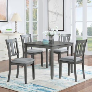English Elm Elegant Square Acacia Wood Dining Set with Four Linen Upholstered Chairs Modern Style W1998S00023