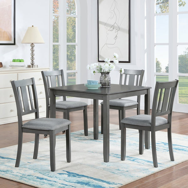 English Elm Elegant Square Acacia Wood Dining Set with Four Linen Upholstered Chairs Modern Style W1998S00023