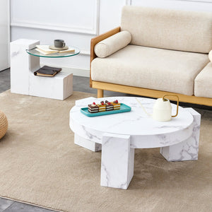 English Elm A marble textured MDF coffee table with side table — white, scratch‑resistant, easy‑clean, modern design (33.46x13.78x33.66) W1151132018