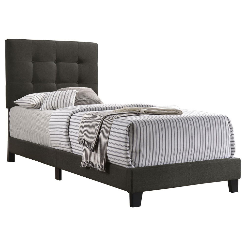 English Elm Charcoal Tufted Twin Panel Bed – Stylish Upholstered Headboard For Modern Elegance & Comfort B062P153538