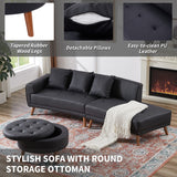 English Elm 107" Contemporary Sofa Stylish Sofa Couch With A Round Storage Ottoman and Three Removable Pillows For Living Room, Black