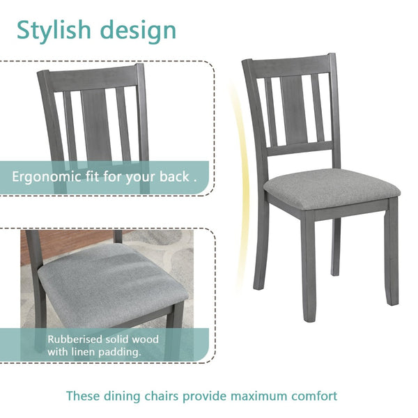 English Elm Elegant Square Acacia Wood Dining Set with Four Linen Upholstered Chairs Modern Style W1998S00023