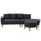 English Elm 107" Contemporary Sofa Stylish Sofa Couch With A Round Storage Ottoman and Three Removable Pillows For Living Room, Black