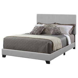 English Elm Grey Faux Leather Full Panel Bed with Upholstered Headboard, Modern Grey Upholstery, Black Legs (Full) B062P153560