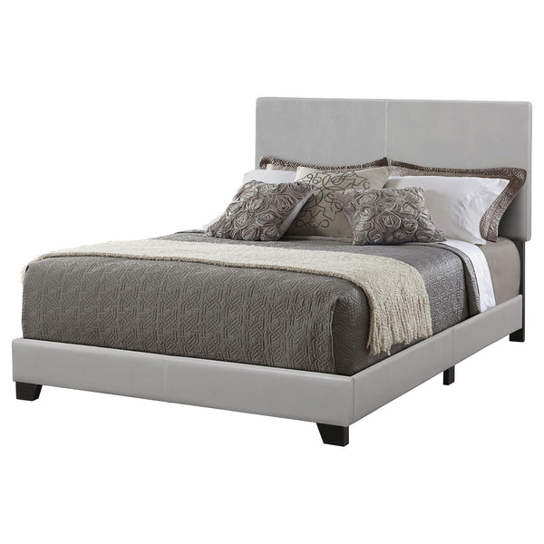 English Elm Grey Faux Leather Full Panel Bed with Upholstered Headboard, Modern Grey Upholstery, Black Legs (Full) B062P153560