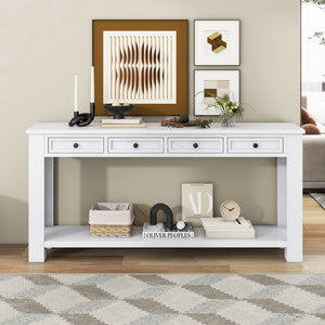 English Elm Trexm Console Table/Sofa Table With Storage Drawers and Bottom Shelf For Entryway Hallway(Antique White)