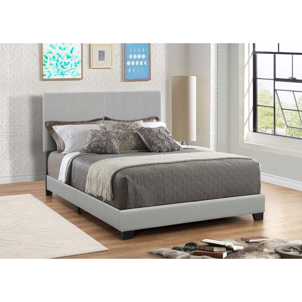 English Elm Grey Faux Leather Full Panel Bed with Upholstered Headboard, Modern Grey Upholstery, Black Legs (Full) B062P153560