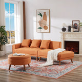 English Elm 107" Contemporary Sofa Stylish Sofa Couch With A Round Storage Ottoman and Three Removable Pillows For Living Room, Orange