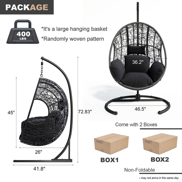 English Elm New Handcrafted Outdoor Indoor PE Wicker Swing Egg Chair with Plush Cushion and Sturdy Base for Patio Comfort Gray W400S00034