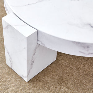 English Elm A marble textured MDF coffee table with side table — white, scratch‑resistant, easy‑clean, modern design (33.46x13.78x33.66) W1151132018