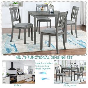 English Elm Elegant Square Acacia Wood Dining Set with Four Linen Upholstered Chairs Modern Style W1998S00023
