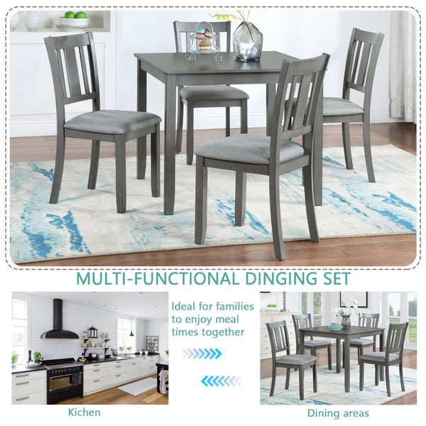 English Elm Elegant Square Acacia Wood Dining Set with Four Linen Upholstered Chairs Modern Style W1998S00023