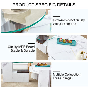 English Elm A marble textured MDF coffee table with side table — white, scratch‑resistant, easy‑clean, modern design (33.46x13.78x33.66) W1151132018