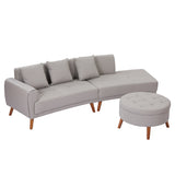 English Elm 107" Contemporary Sofa Stylish Sofa Couch With A Round Storage Ottoman and Three Removable Pillows For Living Room, Grey