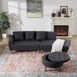 English Elm 107" Contemporary Sofa Stylish Sofa Couch With A Round Storage Ottoman and Three Removable Pillows For Living Room, Black