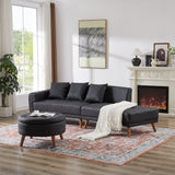 English Elm 107" Contemporary Sofa Stylish Sofa Couch With A Round Storage Ottoman and Three Removable Pillows For Living Room, Black