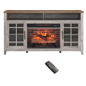 English Elm 55 Inch Fireplace Tv Stand with Infrared Heater Gray Wash Finish Media Storage W1769132643