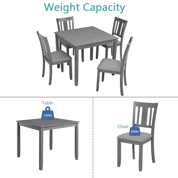English Elm Elegant Square Acacia Wood Dining Set with Four Linen Upholstered Chairs Modern Style W1998S00023