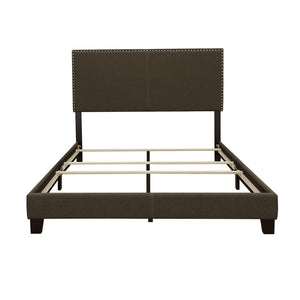 English Elm Charcoal Transitional Twin Bed with Chic Chrome Nailhead Trim, Solid Hardwood Frame, Upholstered Headboard B062P153546
