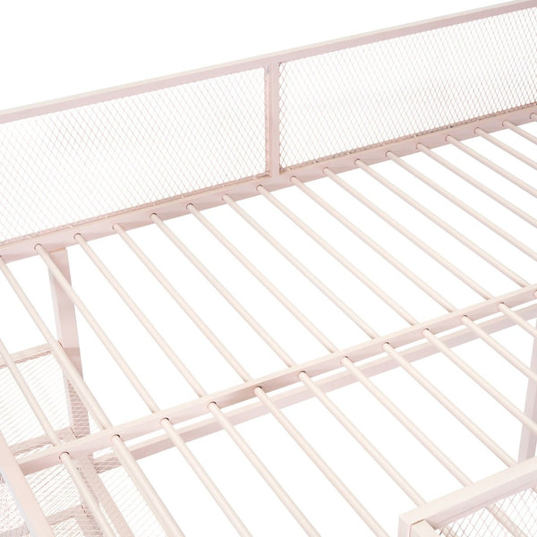 English Elm Full Size Metal Loft Bed with 4-tier Shelving Ladder for Kids or Teen Rooms Pink SF000247AAH