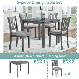 English Elm Elegant Square Acacia Wood Dining Set with Four Linen Upholstered Chairs Modern Style W1998S00023