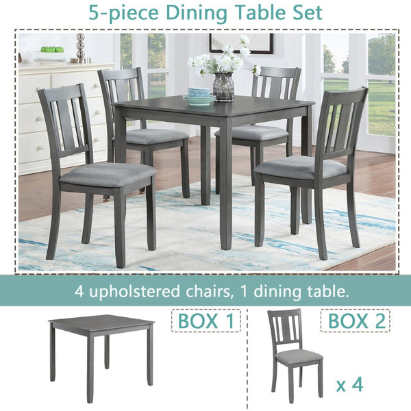 English Elm Elegant Square Acacia Wood Dining Set with Four Linen Upholstered Chairs Modern Style W1998S00023