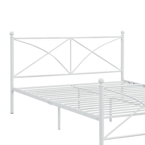 English Elm White Queen Platform Bed with Classic Poster Silhouette, Curved Cross-Brace, Sturdy 800lb Steel Frame B062P153553