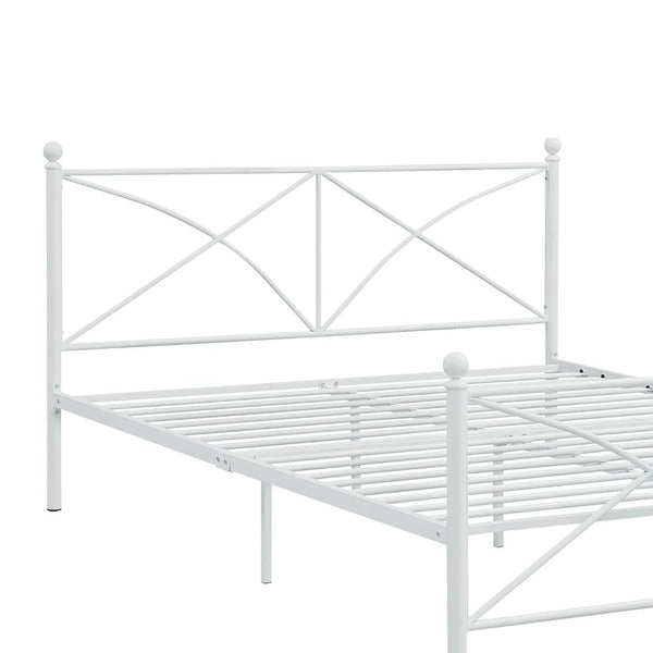 English Elm White Queen Platform Bed with Classic Poster Silhouette, Curved Cross-Brace, Sturdy 800lb Steel Frame B062P153553