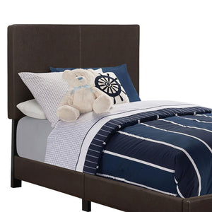 English Elm Brown Faux Leather Twin Panel Bed With Upholstered Headboard, Modern Brown PU Frame, Black Legs B062P153563