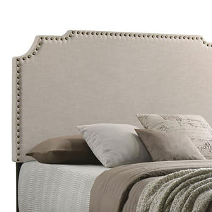 English Elm Beige Scalloped Upholstered Queen Bed with Nailhead Trim, Luxurious Transitional Design, 86.5" Long B062P153557