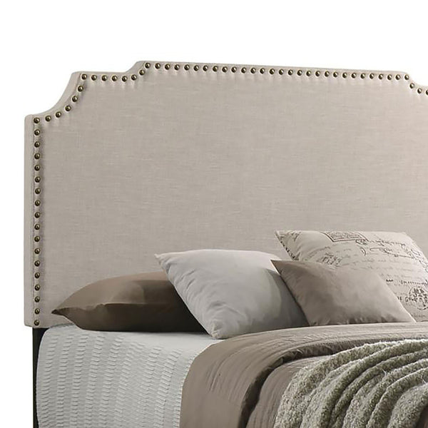 English Elm Beige Scalloped Upholstered Queen Bed with Nailhead Trim, Luxurious Transitional Design, 86.5" Long B062P153557