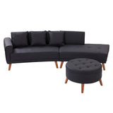 English Elm 107" Contemporary Sofa Stylish Sofa Couch With A Round Storage Ottoman and Three Removable Pillows For Living Room, Black