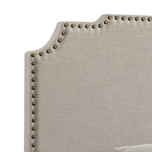 English Elm Beige Scalloped Upholstered Full Panel Bed with Nailhead Trim, Glam Transitional Design, 81.5" L B062P153559