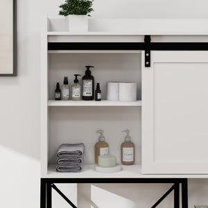 English Elm Farmhouse Buffet Sideboard with 3 Drawers and Doors White Dining Storage Cabinet W282138090