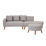 English Elm 107" Contemporary Sofa Stylish Sofa Couch With A Round Storage Ottoman and Three Removable Pillows For Living Room, Grey