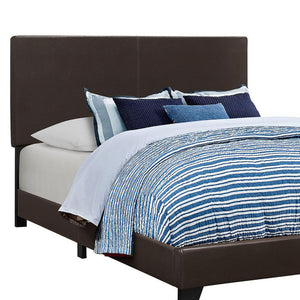 English Elm Brown Faux Leather Full Panel Bed Frame with Upholstered Headboard, Modern Brown Finish, Durable Hardwood Design B062P153562