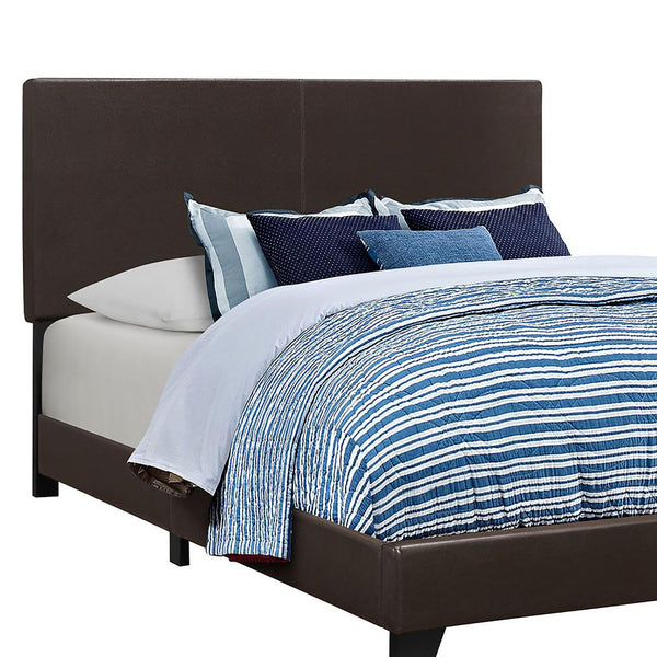 English Elm Brown Faux Leather Full Panel Bed Frame with Upholstered Headboard, Modern Brown Finish, Durable Hardwood Design B062P153562