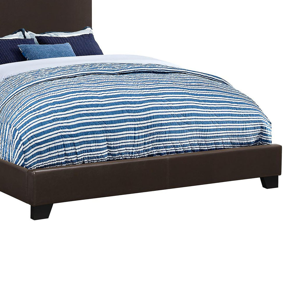 English Elm Brown Faux Leather Full Panel Bed Frame with Upholstered Headboard, Modern Brown Finish, Durable Hardwood Design B062P153562