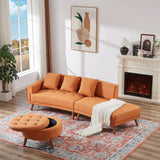 English Elm 107" Contemporary Sofa Stylish Sofa Couch With A Round Storage Ottoman and Three Removable Pillows For Living Room, Orange