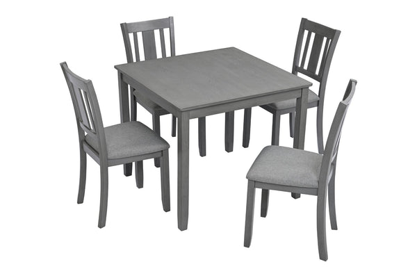 English Elm Elegant Square Acacia Wood Dining Set with Four Linen Upholstered Chairs Modern Style W1998S00023