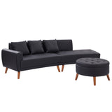 English Elm 107" Contemporary Sofa Stylish Sofa Couch With A Round Storage Ottoman and Three Removable Pillows For Living Room, Black