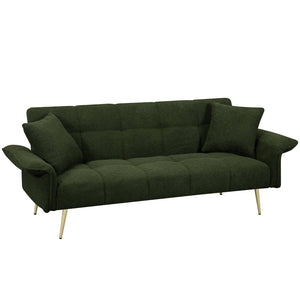 English Elm 70.1 Futon Sofa Bed Convertible Double with Folding Armrests Teddy Velvet Upholstered Multi-Use Comfort Green W2290P147466