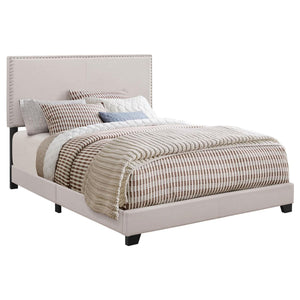 English Elm Ivory Transitional Full Bed with Chrome Nailhead Trim, Upholstered Polyester Headboard, Chic Design B062P153542