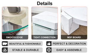 English Elm A marble textured MDF coffee table with side table — white, scratch‑resistant, easy‑clean, modern design (33.46x13.78x33.66) W1151132018