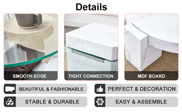 English Elm A marble textured MDF coffee table with side table — white, scratch‑resistant, easy‑clean, modern design (33.46x13.78x33.66) W1151132018